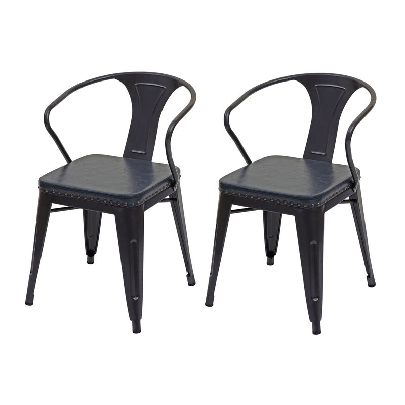 Zestaw 2 krzeseł do jadalni HWC-H10d, krzesło kuchenne Chesterfield metal imitacja skóry przemysł gastronomiczny ~ czarno-szary