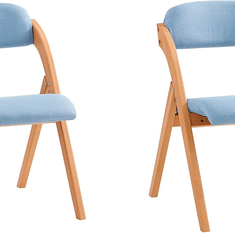 SoBuy Krzesło do Jadalni Zestaw 2, Ergonomiczne Składane Drewniane Krzesło z Pikowanym Siedziskiem, Niebieski, FST92-BLx2