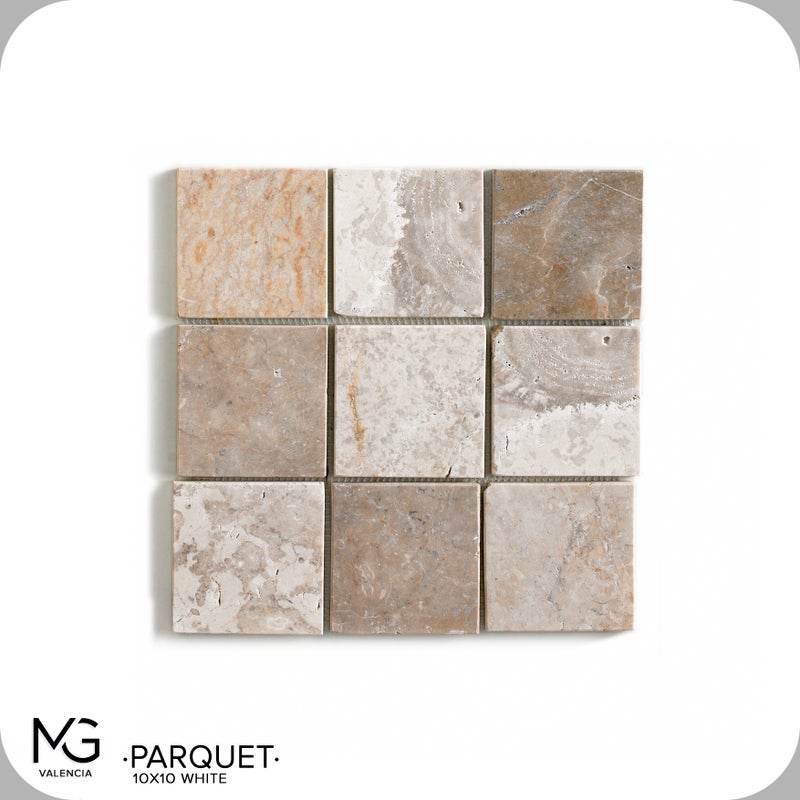 Mozaika z naturalnego marmuru 30 x 30 cm PARQUET 10x10 WHITE (Opakowanie 11 siatek = 1 m²)