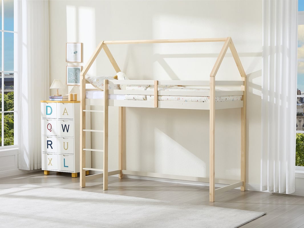 Łóżko piętrowe domek 90 x 190 cm - Lite drewno sosnowe – Beżowo-naturalny - TARZIA