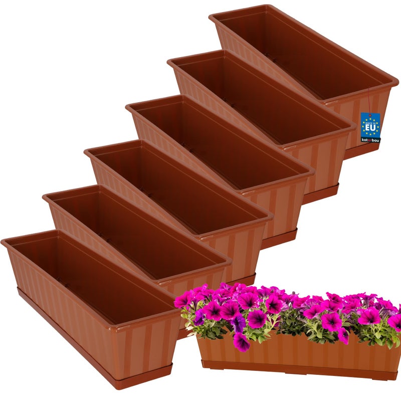6 szt. Doniczka - Skrzynka Balkonowa - 60 x 18 x 14 cm - Skrzynia na Balustradę Balkon - Donica z Podstawką - Terakota KOTARBAU