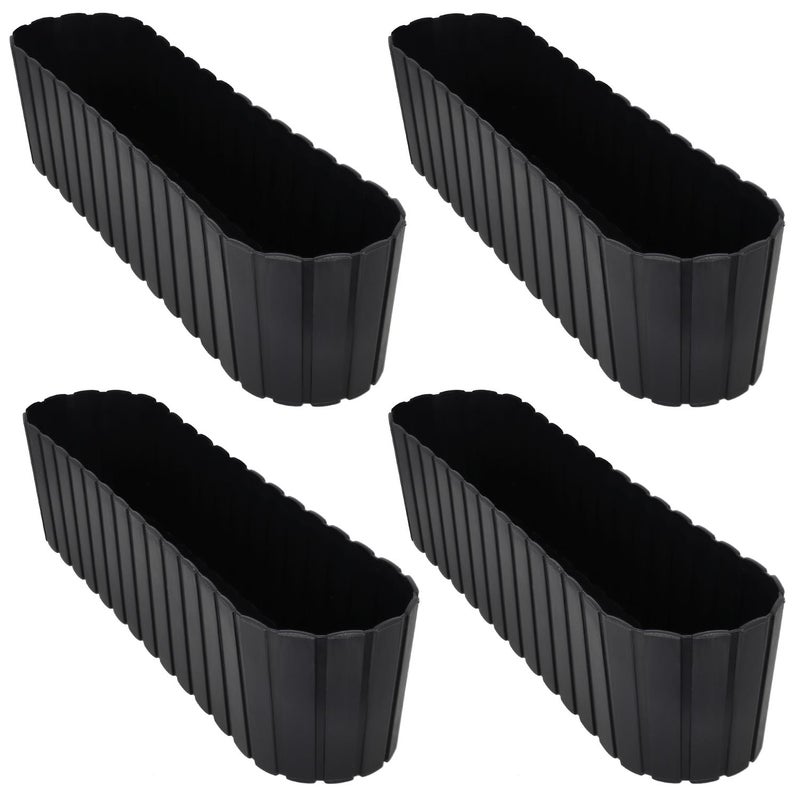 4 szt. Doniczka Skrzynka Balkonowa - 60 x 14 x 13 cm - Skrzynia Plastikowa na Kwiatki - Donica Owalna na Balkon - Rustykalna - Antracyt KOTARBAU