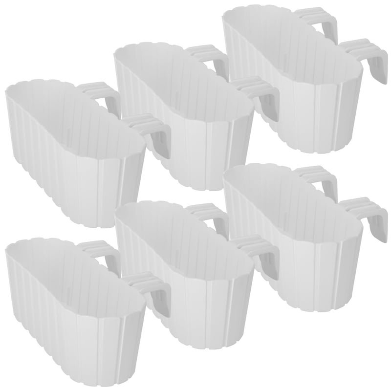 Doniczka Balkonowa na Balustradę - 40 x 15 x 15 cm - Skrzynka Plastikowa na Balkon - Owalna - Rustykalna - Biała - Zestaw 6 SZT KOTARBAU