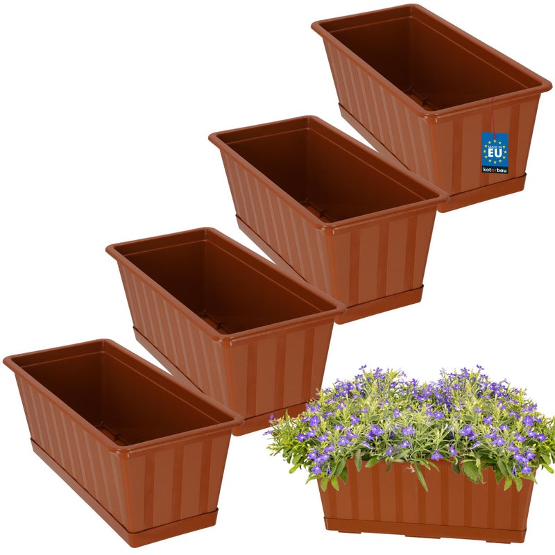 4 szt. Doniczka - Skrzynka Balkonowa - 40 x 18 x 14 cm - Skrzynia na Balustradę Balkon - Donica z Podstawką - Terakota KOTARBAU