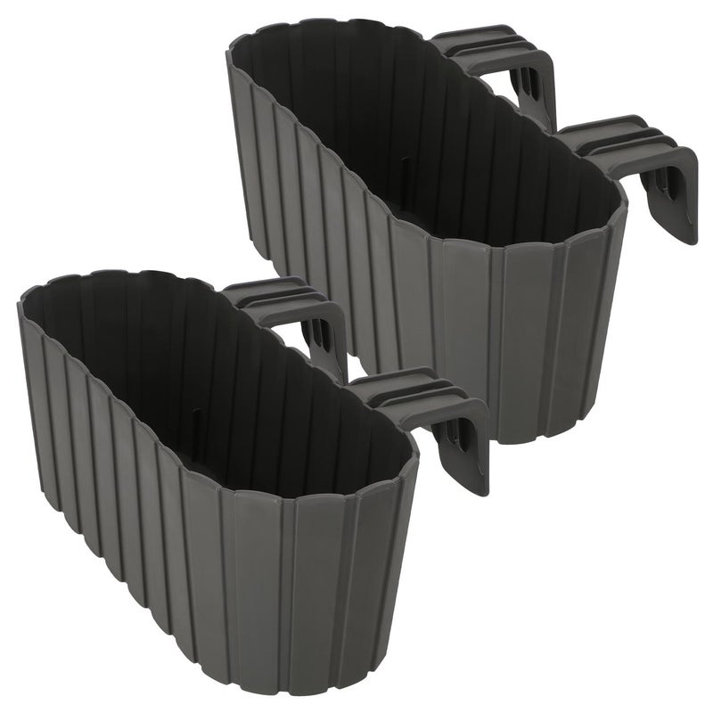 Doniczka Balkonowa na Balustradę - 40 x 15 x 15 cm - Skrzynka Plastikowa na Balkon - Owalna - Rustykalna - Szara - Zestaw 2 SZT KOTARBAU