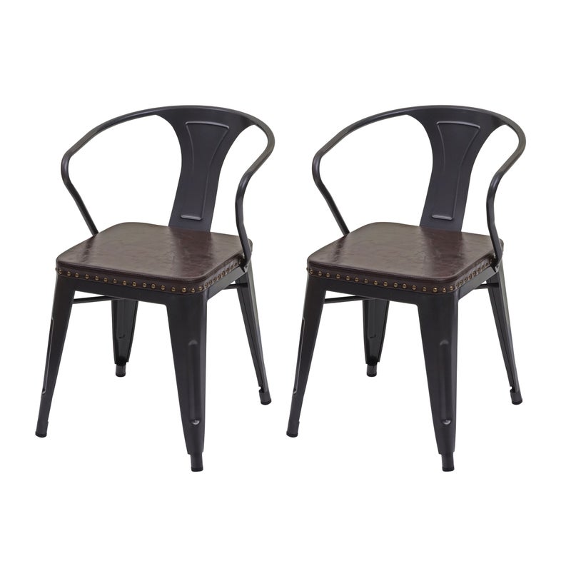 Zestaw 2 krzeseł do jadalni HWC-H10d, krzesło kuchenne Chesterfield metal imitacja skóry przemysł gastronomiczny ~ czarno-brązowy