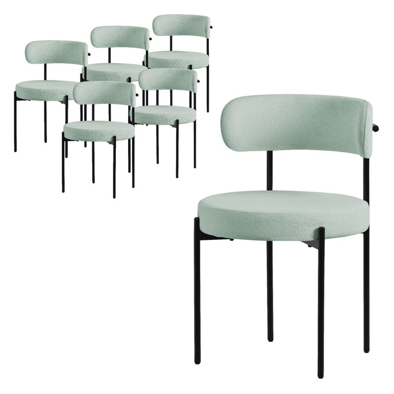 ML-Design zestaw 6 krzesło do jadalni, krzesło kuchenne w zielonej tkaninie teddy, krzesło do salonu z oparciem
