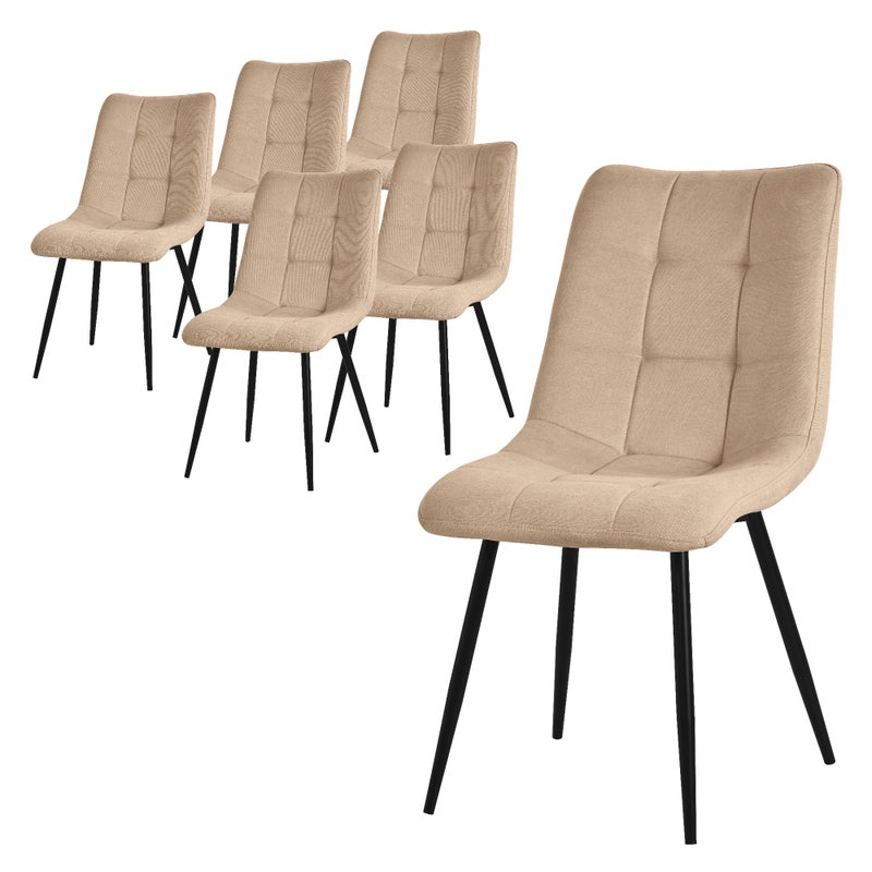ML-Design zestaw 6 krzesło do jadalni jasny braz, krzesla do salonu z obiciem z tkaniny, czarne metalowe nogi
