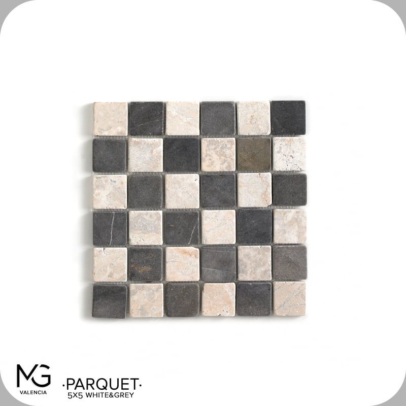 Mozaika z naturalnego marmuru 30 x 30 cm PARQUET 5x5 WHITE & GREY (Opakowanie 11 siatek = 1 m²)