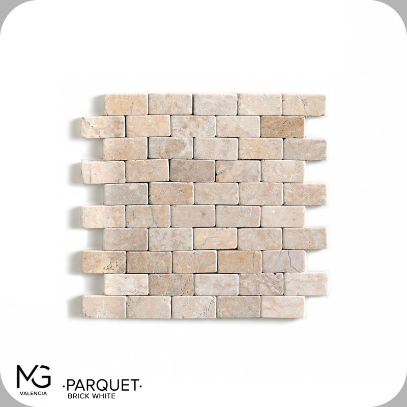 Mozaika z naturalnego marmuru 30 x 30 cm PARQUET BRICK WHITE (Opakowanie 11 siatek = 1 m²)