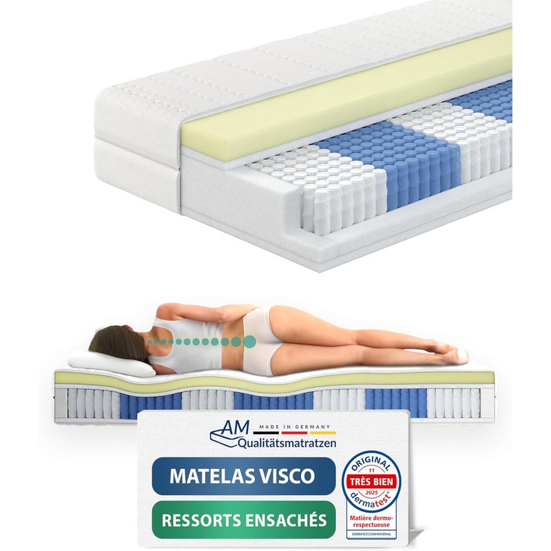 Materac kieszeniowy premium z wkładem termoelastycznym i sprężynami kieszeniowymi 200x200cm wys. 2 24cm, pianka termoelastyczna, pokrowiec Tencel