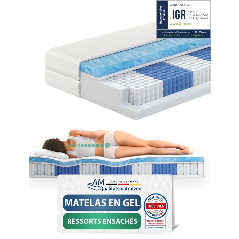 Materac kieszeniowy żelowy premium 120x200cm wys. 3 24cm, pianka memory, pokrowiec Tencel