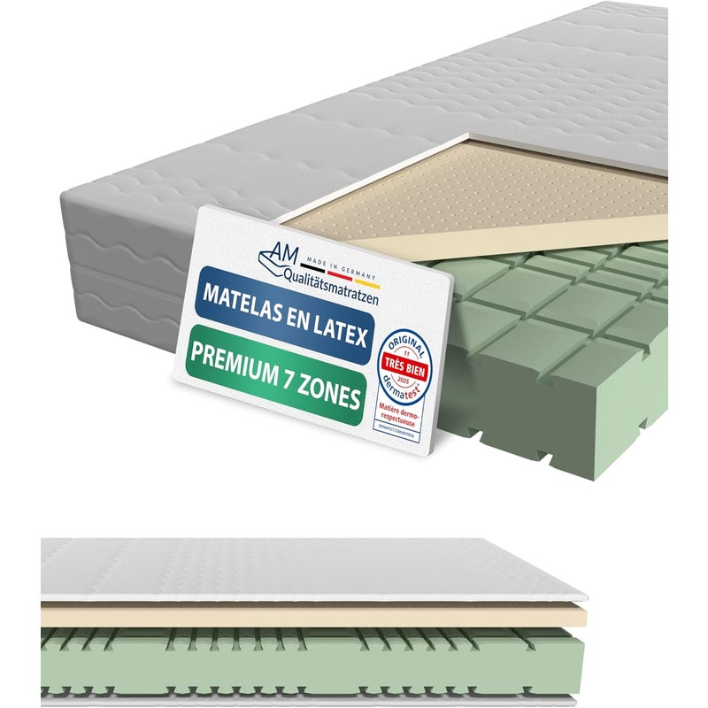 Materac lateksowy 7-strefowy 200x200 H3, lateks naturalny, pokrowiec Tencel