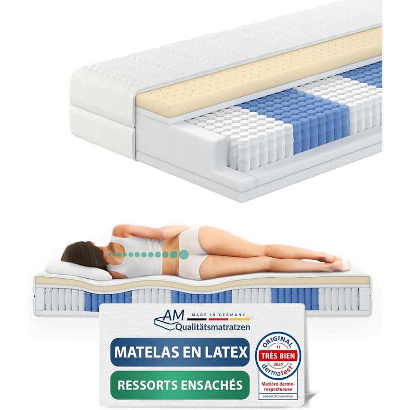 Materac kieszeniowy lateksowy premium 120x200cm wys. 3 24cm, lateks naturalny, pokrowiec Tencel