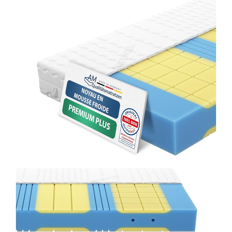 Materac Premium Plus 7-strefowy z pianki zimnej 160x200 H2 z pianką termoelastyczną i termoelastyczną, pokrowiec Tencel