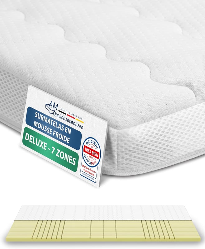 Nakładka na materac Deluxe 3D z zimnej pianki, 7 stref, 100x200 cm, RG50, z pokrowcem Tencel