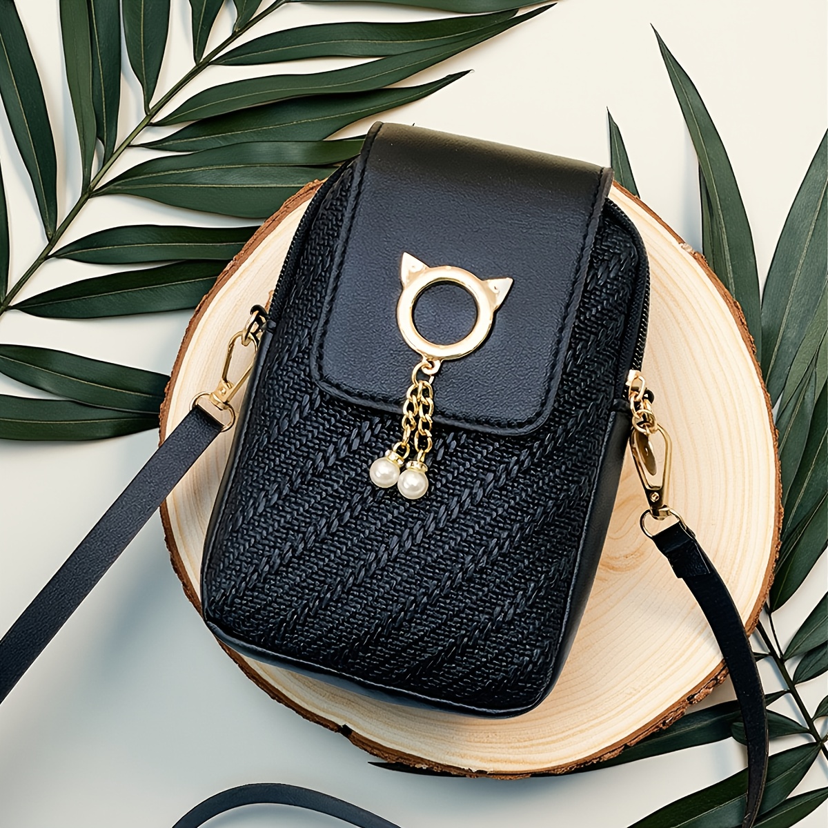 TEMU Damska torba crossbody, modna i urocza torba na telefon w paski, uniwersalna, jednolita kolorystycznie, słodka torba crossbody z frędzlami,