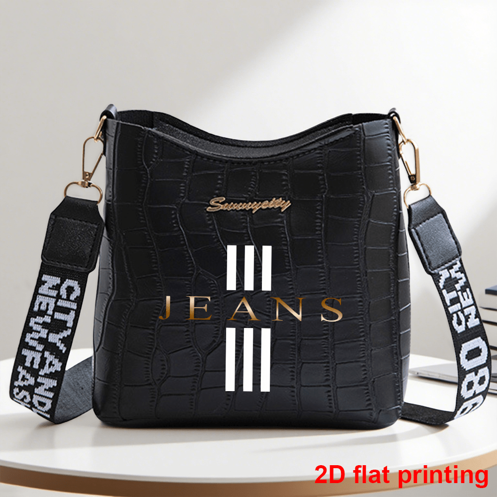 TEMU 1 szt. , glamourowa, złota torebka damska crossbody z nadrukiem tekstu, z zamkiem błyskawicznym, regulowanym paskiem na ramię, wzór 2D,