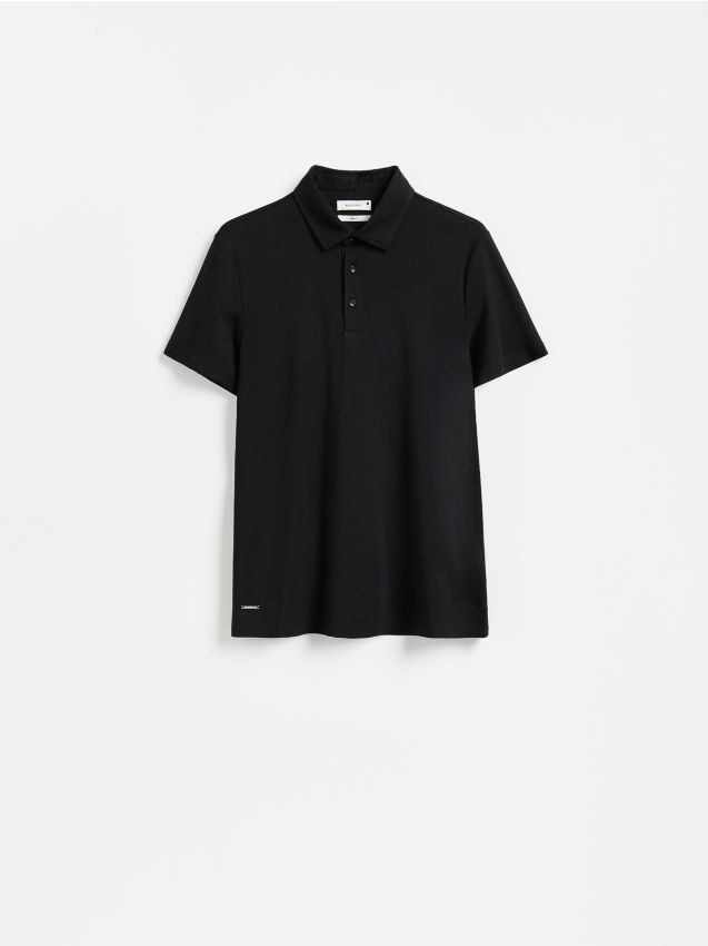 Reserved - Koszulka polo slim z wiskozą - czarny