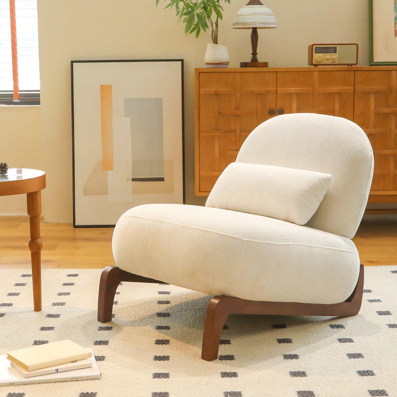 Urocze krzesło akcentujące z nogami z litego drewna, aksamitne krzesło do salonu z miękką poduszką, przytulne krzesło do sypialni