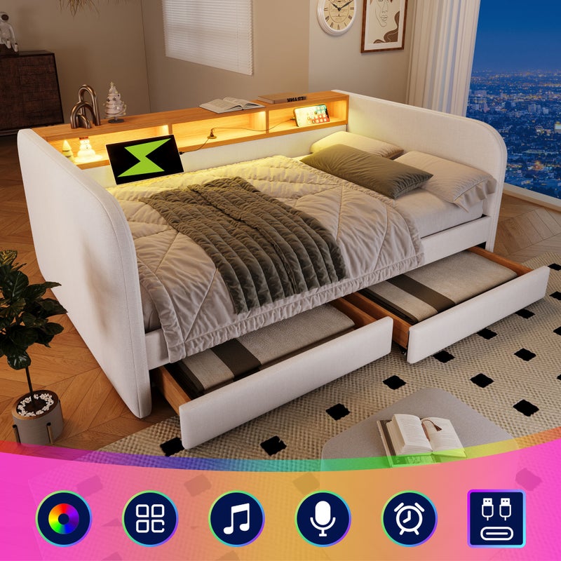 Łóżko 140x190 cm, z oświetleniem LED, do sypialni, do codziennego użytkowania, funkcjonalny element wyposażenia