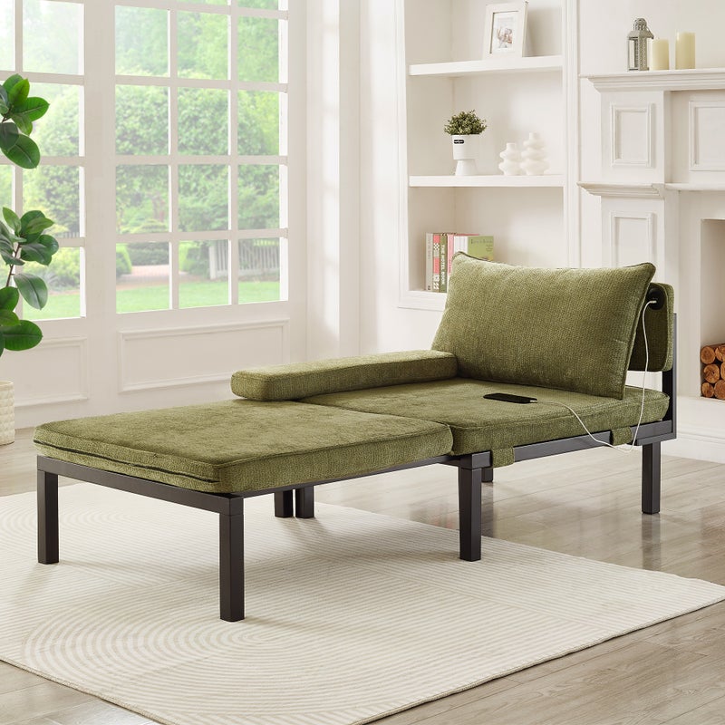 Składana sofa 2 w 1 z funkcją spania i portami USB/TypeC, rozkładane pojedyncze krzesło z poduszką, oszczędzające miejsce łóżko dla gości do salonu