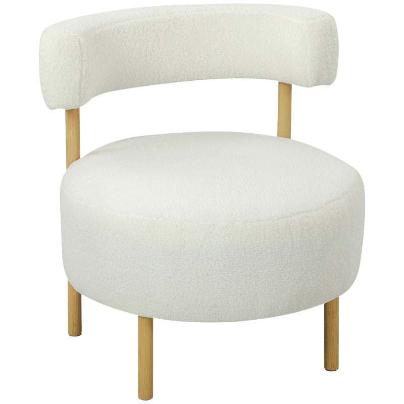 Fotel fotel wypoczynkowy krzesło relaksacyjne z polarem Sherpa, metalowe nogi w kolorze drewna krzesło tapicerowane 67 x 67 x 71 cm kremowo-biały