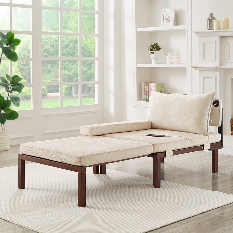 Składana sofa 2 w 1 z funkcją spania i portami USB/TypeC, rozkładane pojedyncze krzesło z poduszką, oszczędzające miejsce łóżko dla gości do salonu