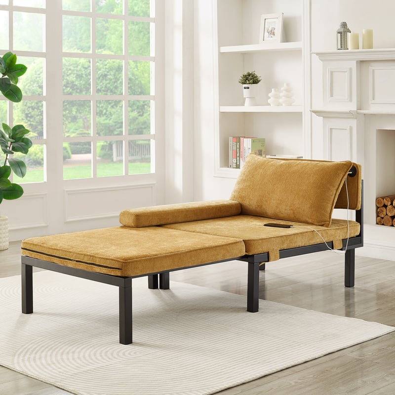 Składana sofa 2 w 1 z funkcją spania i portami USB/TypeC, rozkładane pojedyncze krzesło z poduszką, oszczędzające miejsce łóżko dla gości do salonu