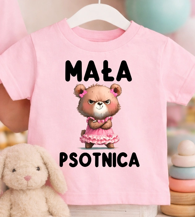 Różowa Koszulka dla DZIEWCZYNKI z fajnym nadrukiem