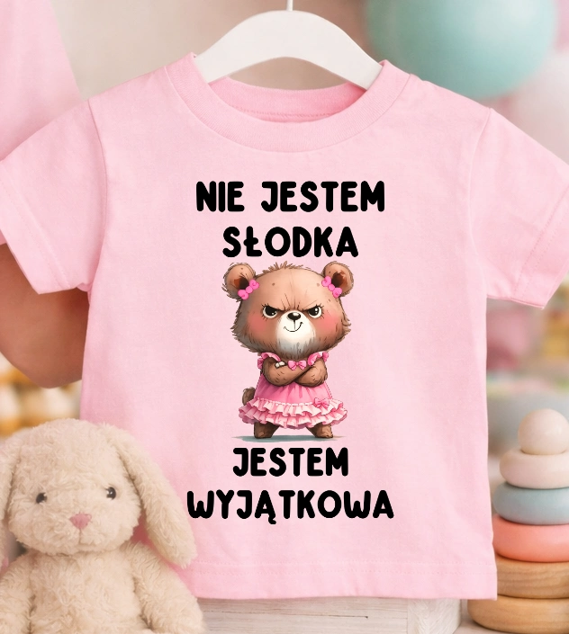 Różowa Koszulka dla DZIEWCZYNKI z fajnym nadrukiem