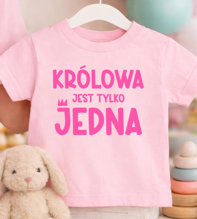 Różowa Koszulka dla DZIEWCZYNKI z fajnym nadrukiem - KRÓLOWA JEST TYLKO JEDNA