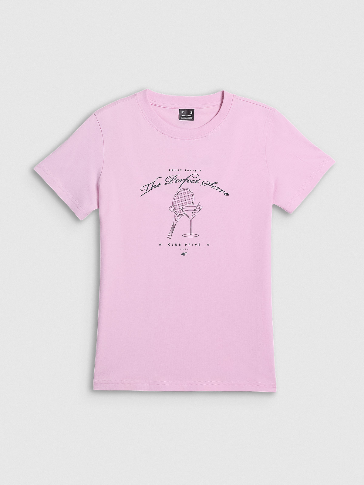 4F T-shirt regular z nadrukiem damski - różowy XS