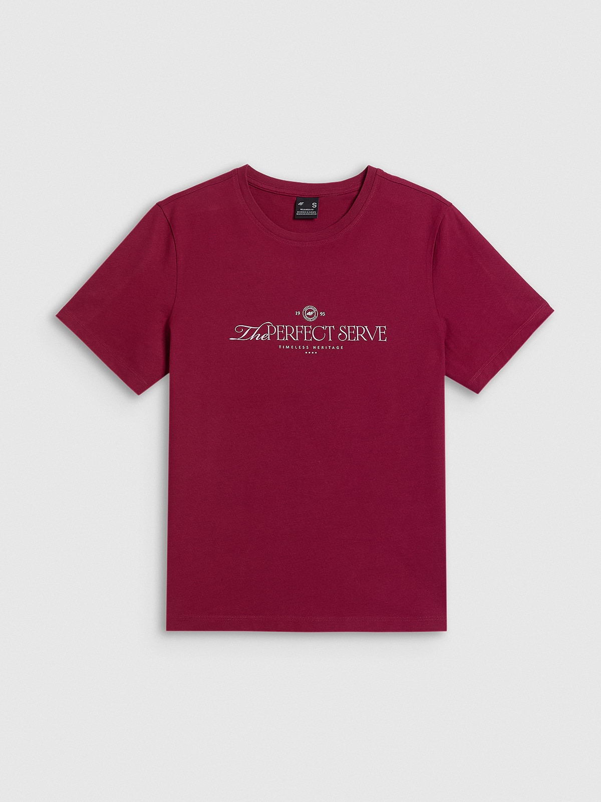 4F T-shirt relaxed z nadrukiem damski - burgundowy XS