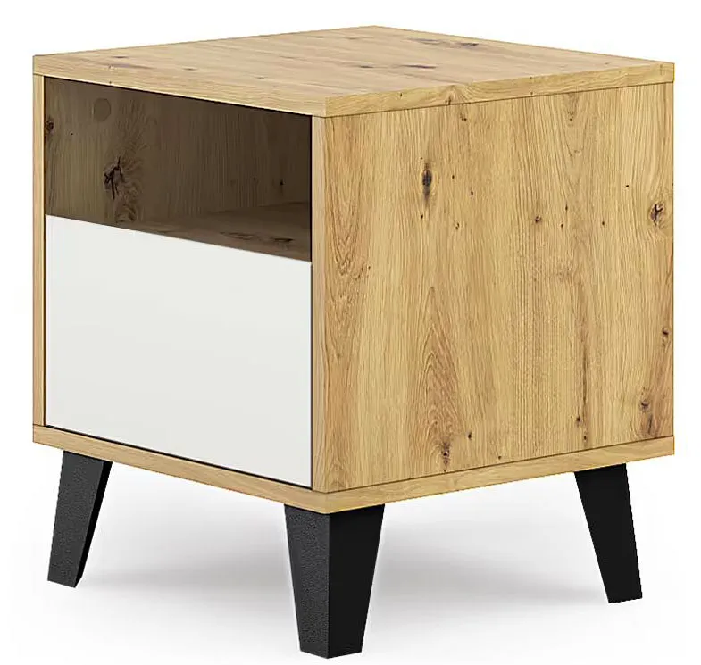 Stolik nocny do sypialni skandynawskiej dąb artisan + biały M7-M15