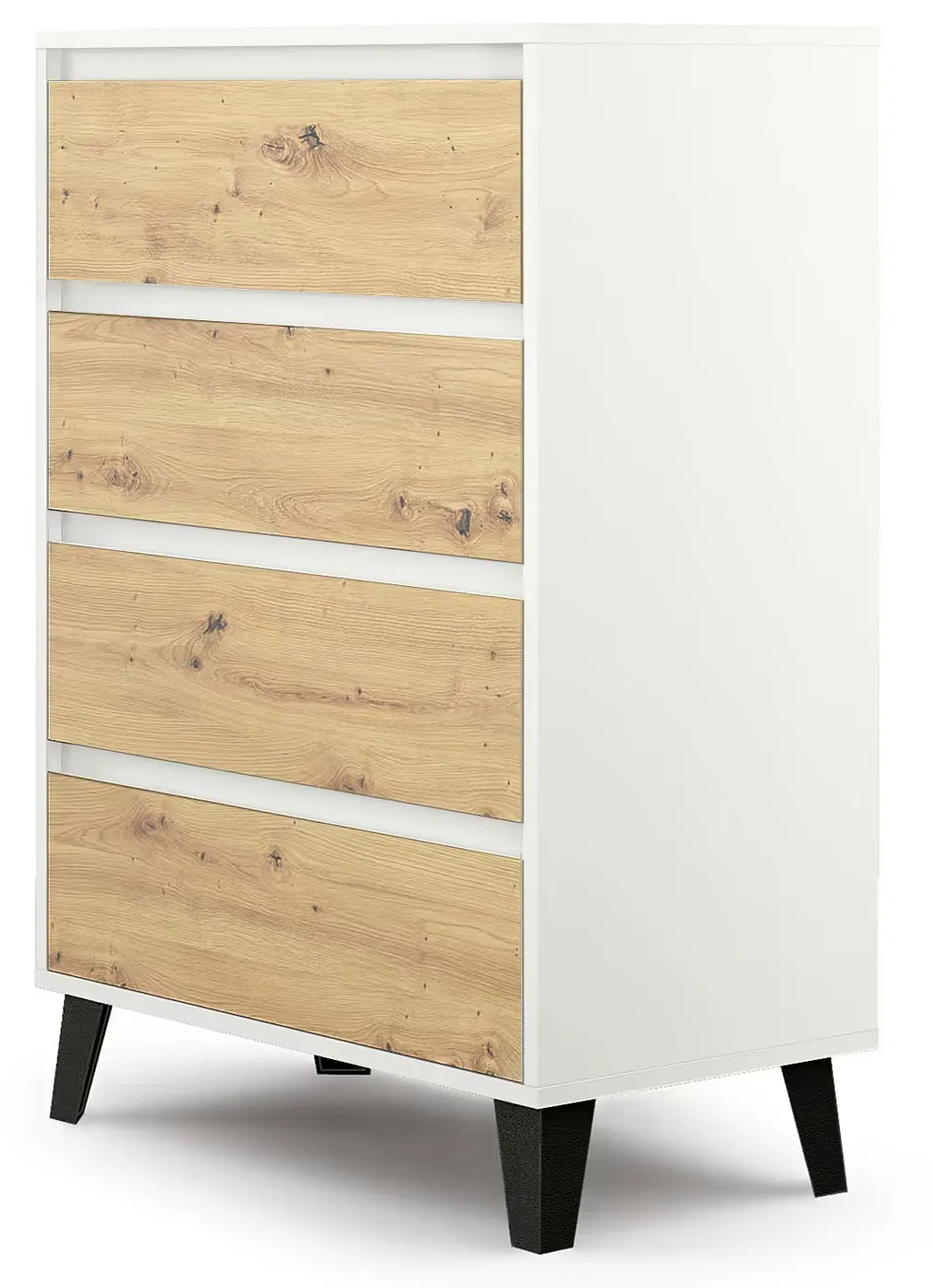Komoda z 4 szufladami w stylu skandynawskim biały + dąb artisan K7-K98