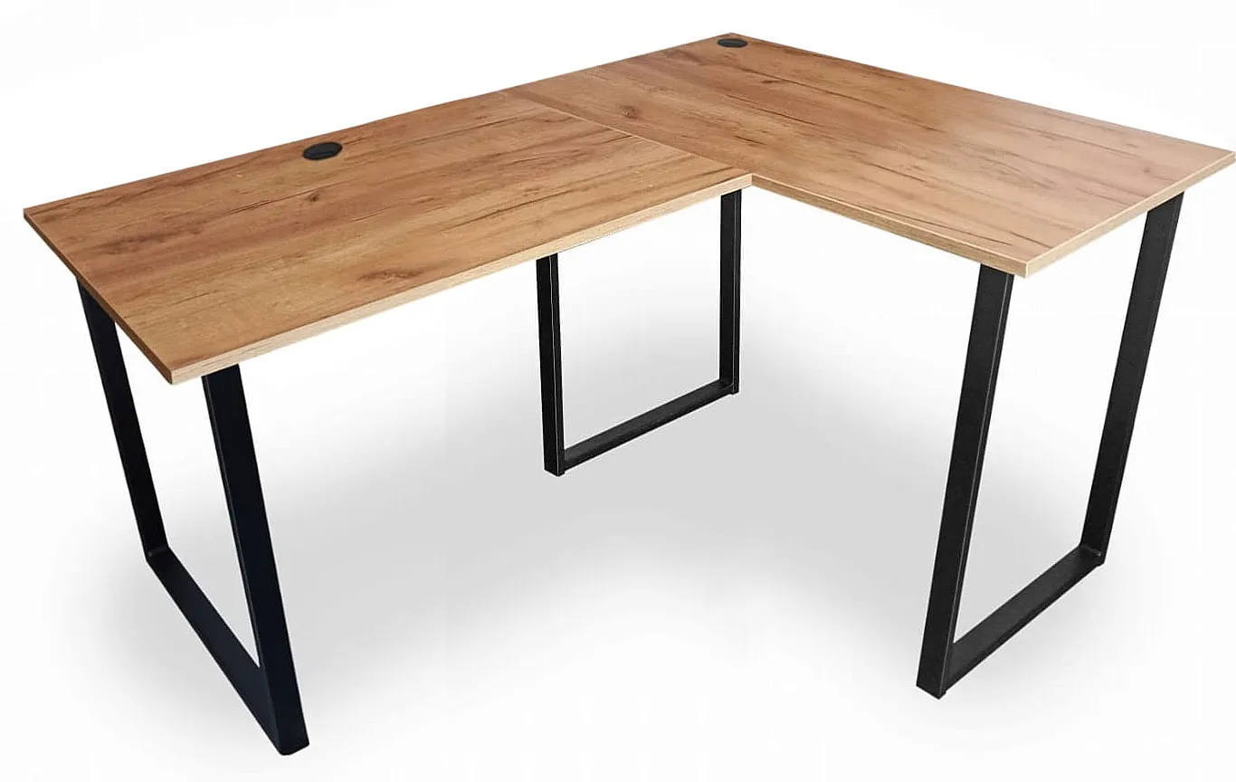 ELIOR Narożne biurko na metalowych nogach 150x90x60 dąb craft złoty P8-F93