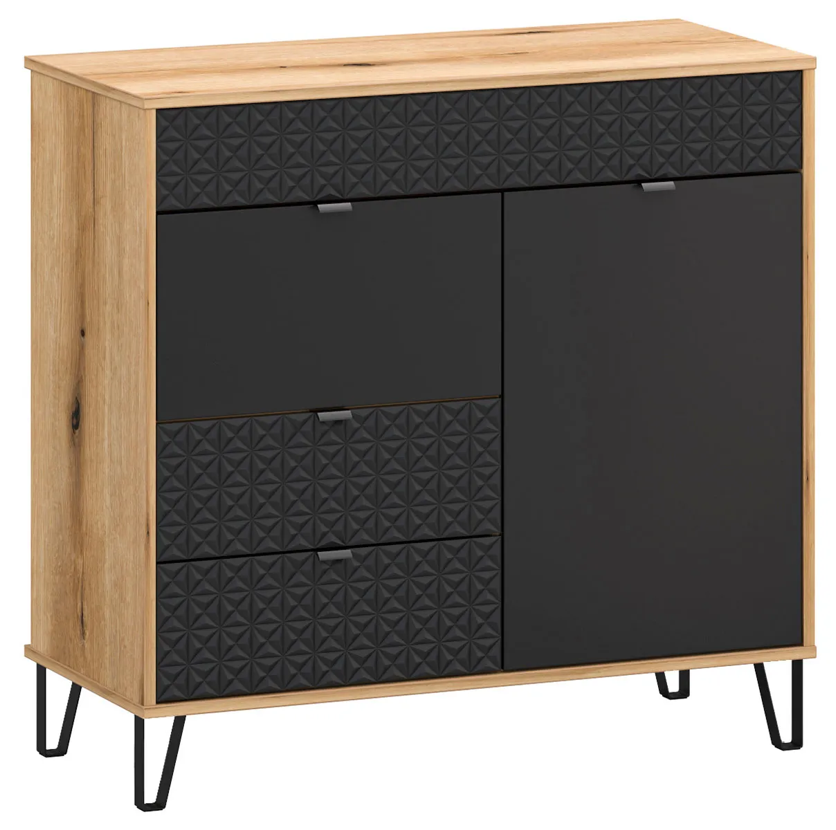 Komoda z szufladami na nóżkach dąb evok + czarny H6-M32