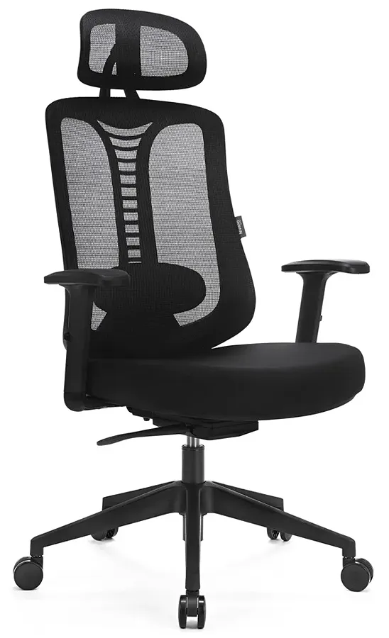 ELIOR Czarny biurowy fotel ergonomiczny zgodny z rozporządzeniem MR i PS z 2023r E1-B42