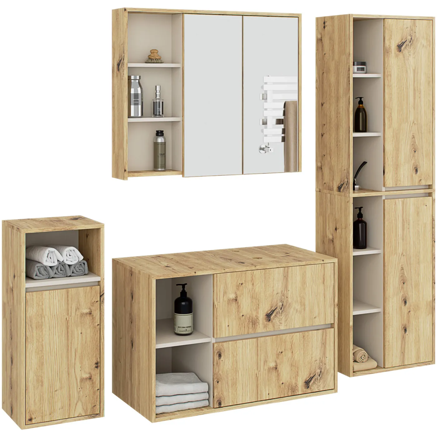 Łazienkowy zestaw mebli dąb artisan + kaszmir S2-E11