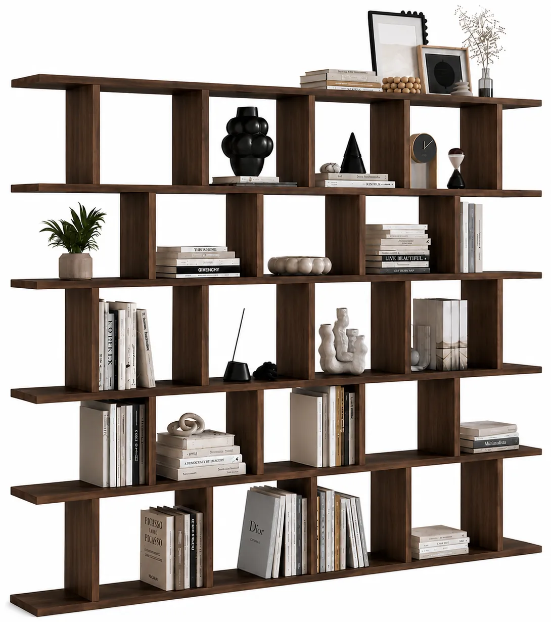 Orzechowa ażurowa biblioteczka w stylu nowoczesnym G3-B40