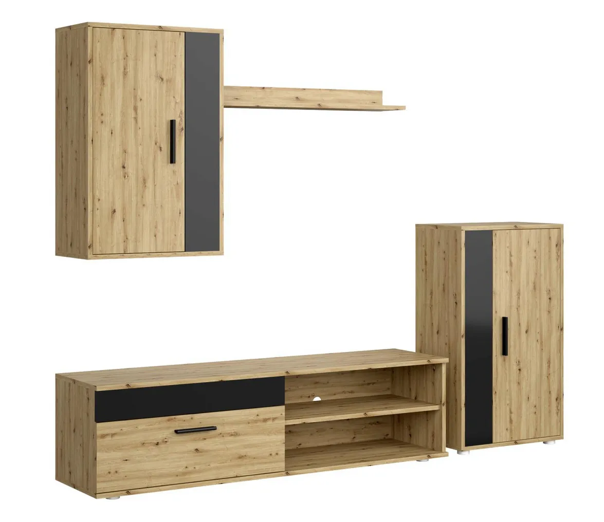 Nowoczesny zestaw mebli dąb artisan+czarny N6-E05