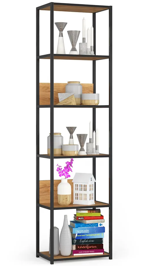 Otwarty regał z 6 półkami w stylu loft czarny + dąb craft P4-P27