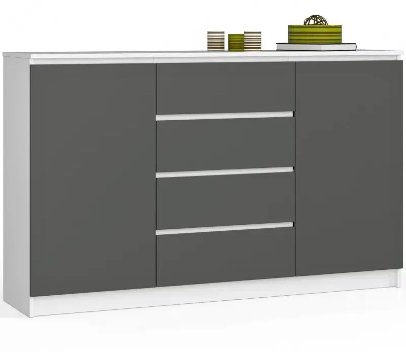 Długa komoda z gładkim frontem biały + grafit R3-W13