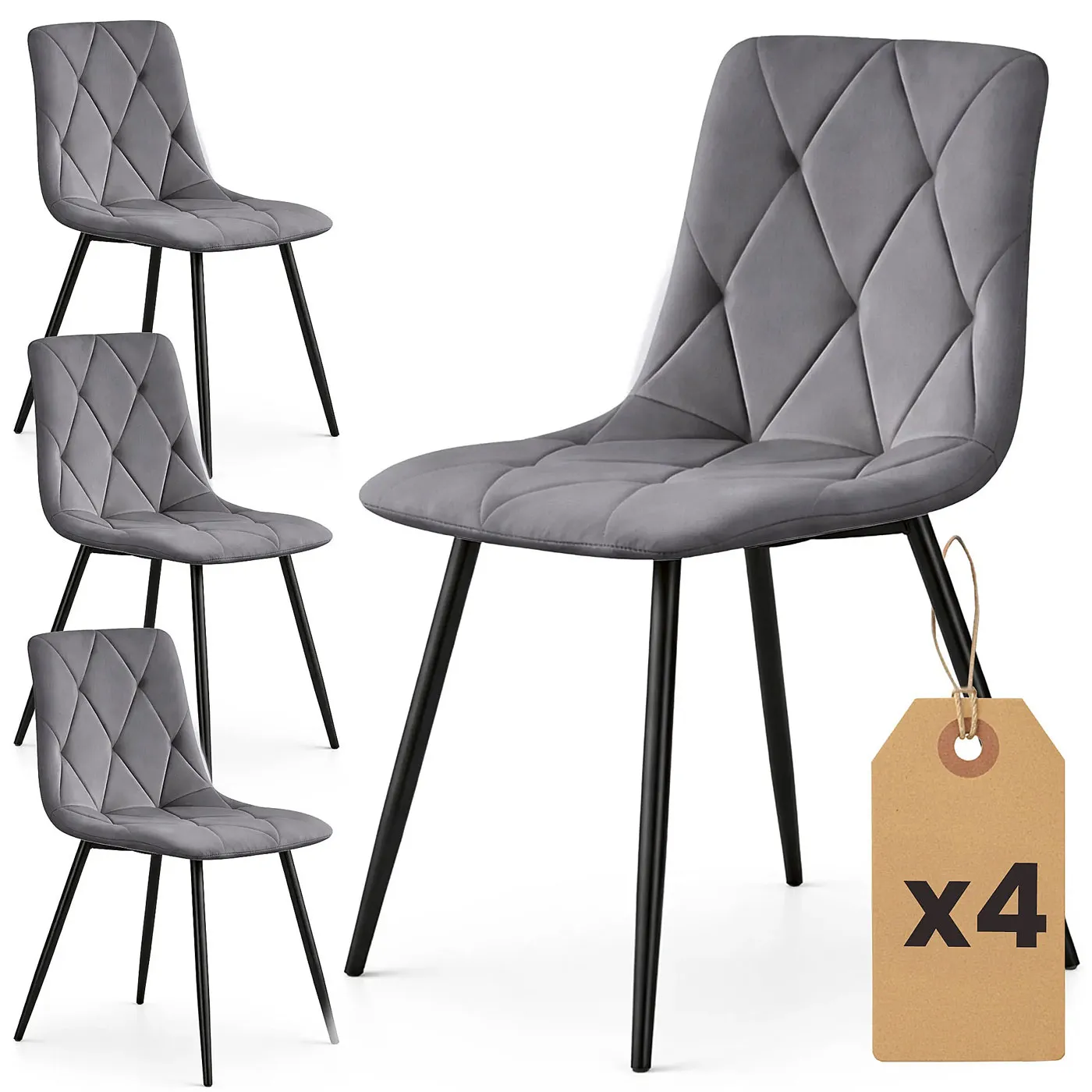 Zestaw 4 grafitowych metalowych krzeseł welurowych K2-W62