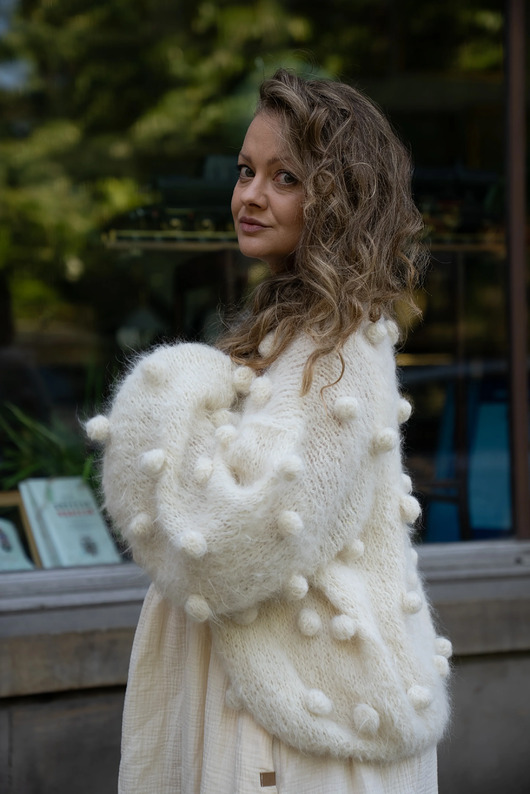Kardigan Agnes, bąble, handmade, suri alpaka