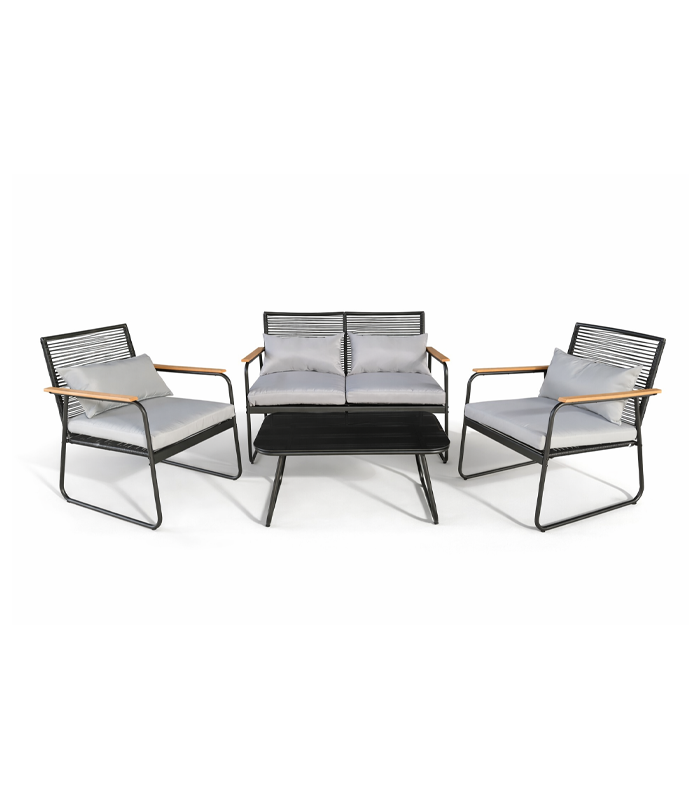 Exsmart Zestaw Mebli Ogrodowych ATRANI Czarny Dwa Fotele Sofa Stolik G1256