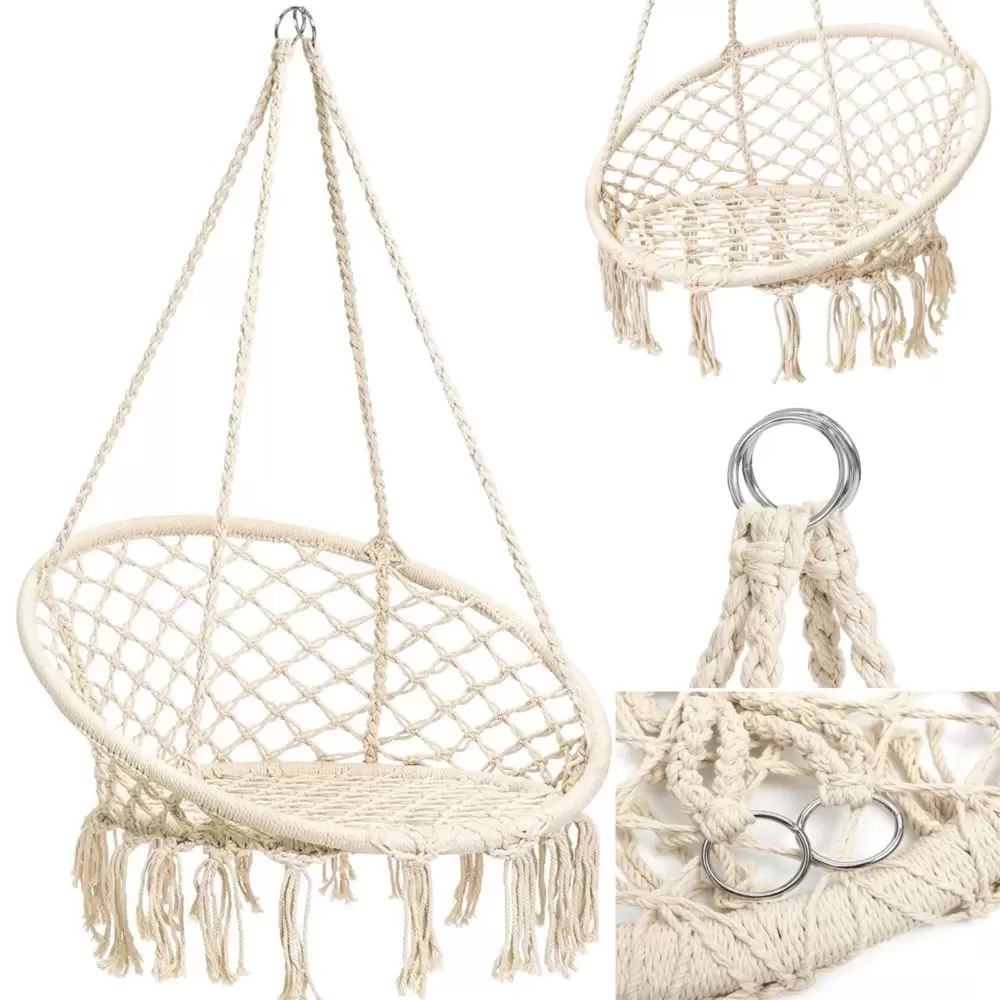Exsmart Fotel Wiszący Huśtawka Bocianie Gniazdo BOHO Ecru SDH177