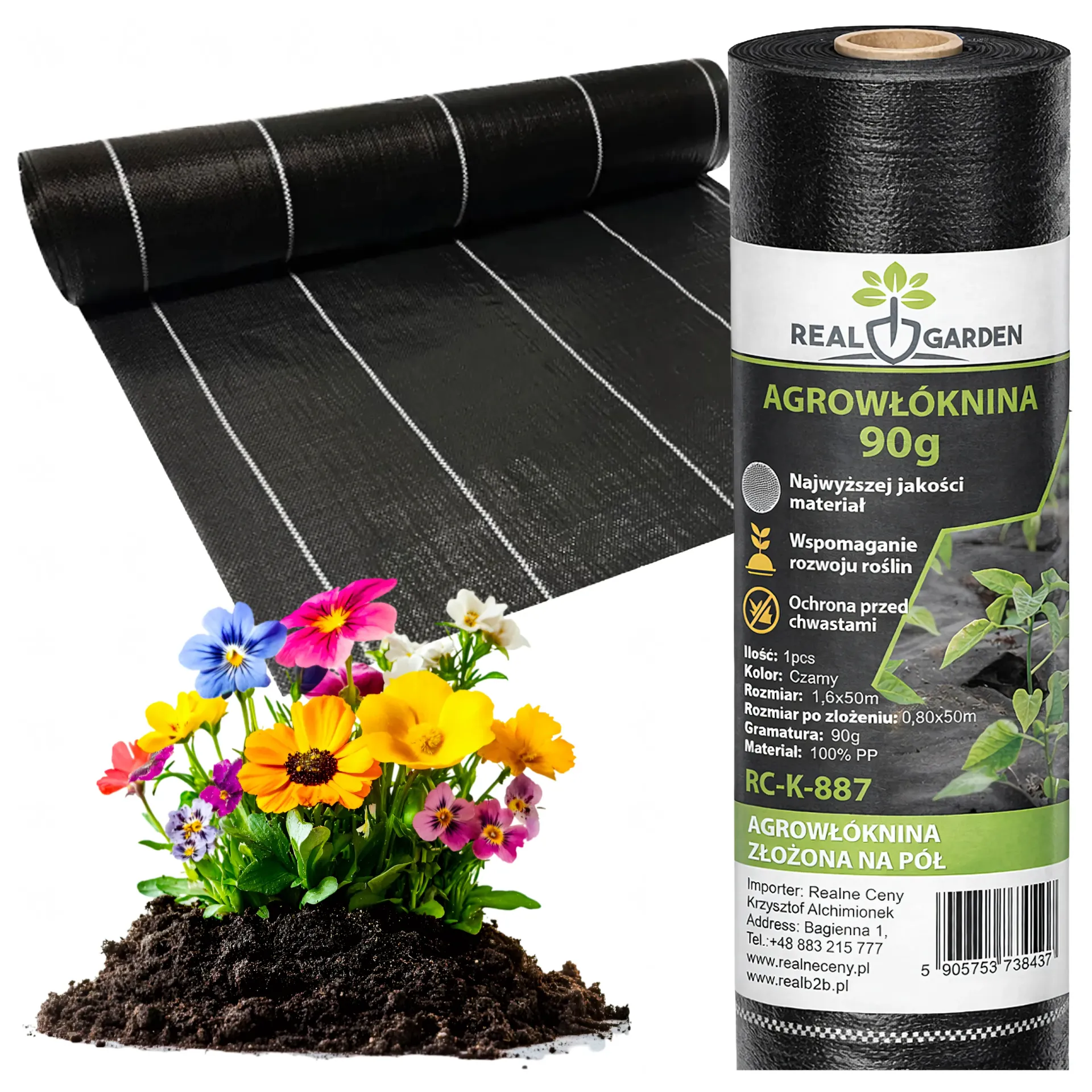 Exsmart Agrowłóknina Agrotkanina Czarna 90g 1,6x50m + 50 Szpilek RC-K-887