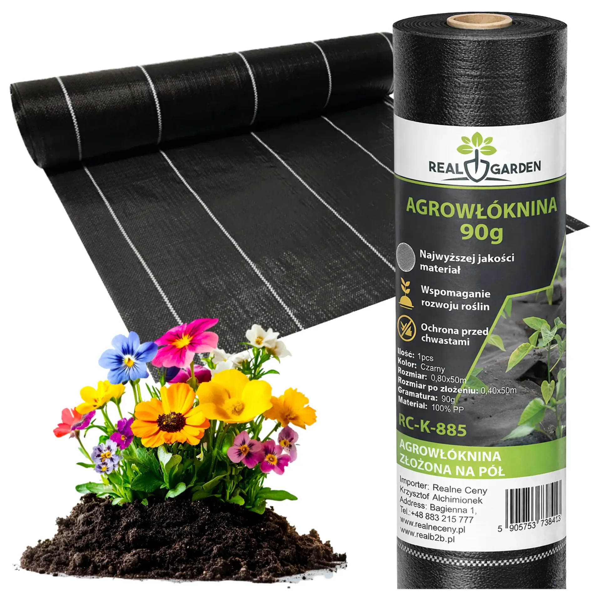 Exsmart Agrowłóknina Agrotkanina Czarna 90g 0,8x50m + 50 Szpilek RC-K-885